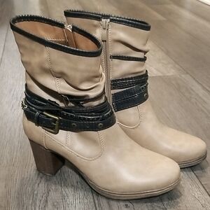 Stepwel Women's Boots Size 6.5 Beige Full Zip Up Heeled